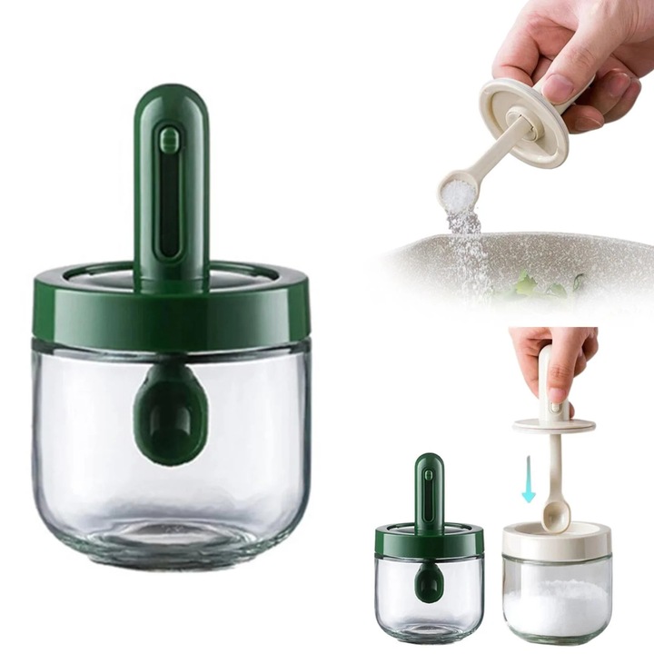 Recipient zahar YANYXR cu lingurita retractabila capac verde 500ml
