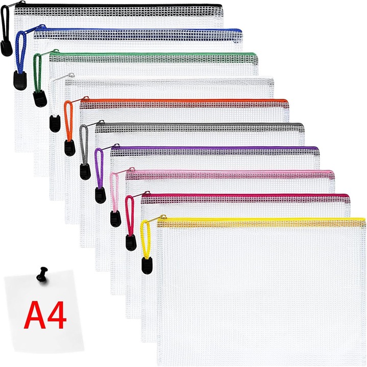 Set 10 huse documente A4, PVC ecologic, transparent, rezistent, 33x24cm