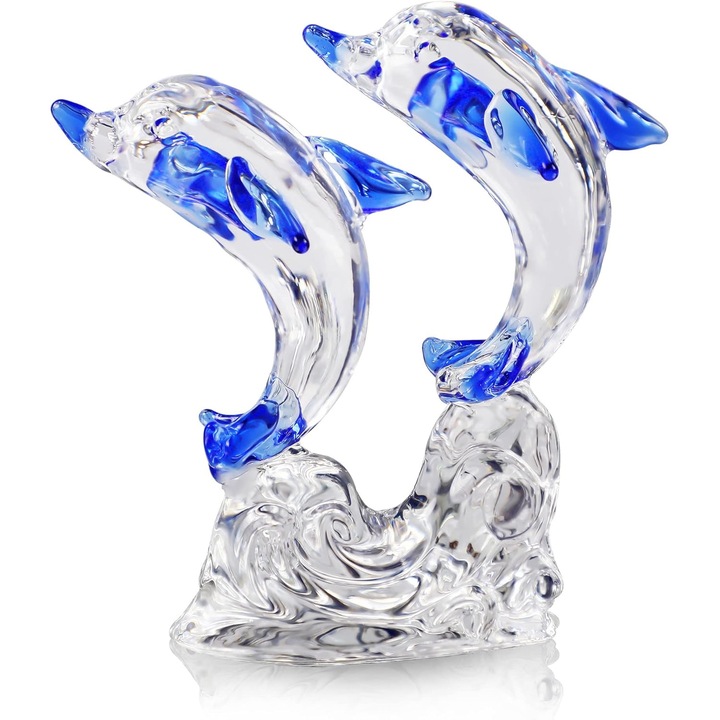 Figurina delfin cristal albastru decor birou