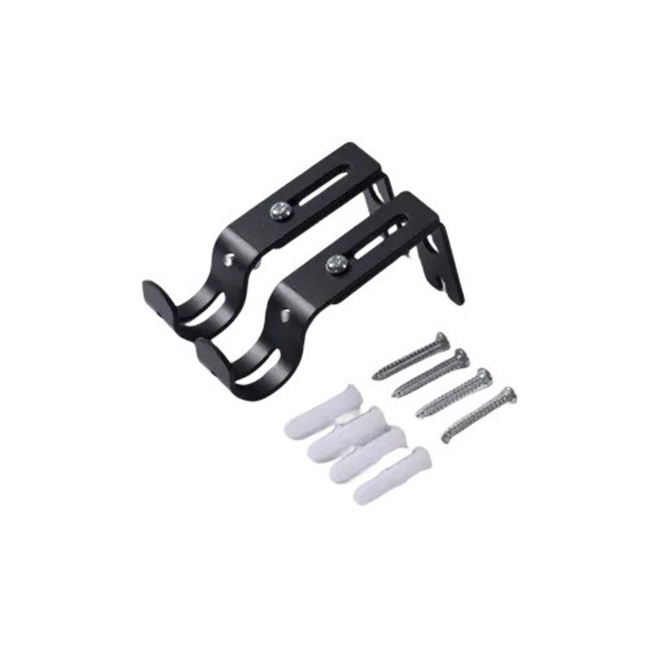 Suporturi reglabile pentru draperii, fier, negru, 8.8x2x4.6cm, set 2 bucati