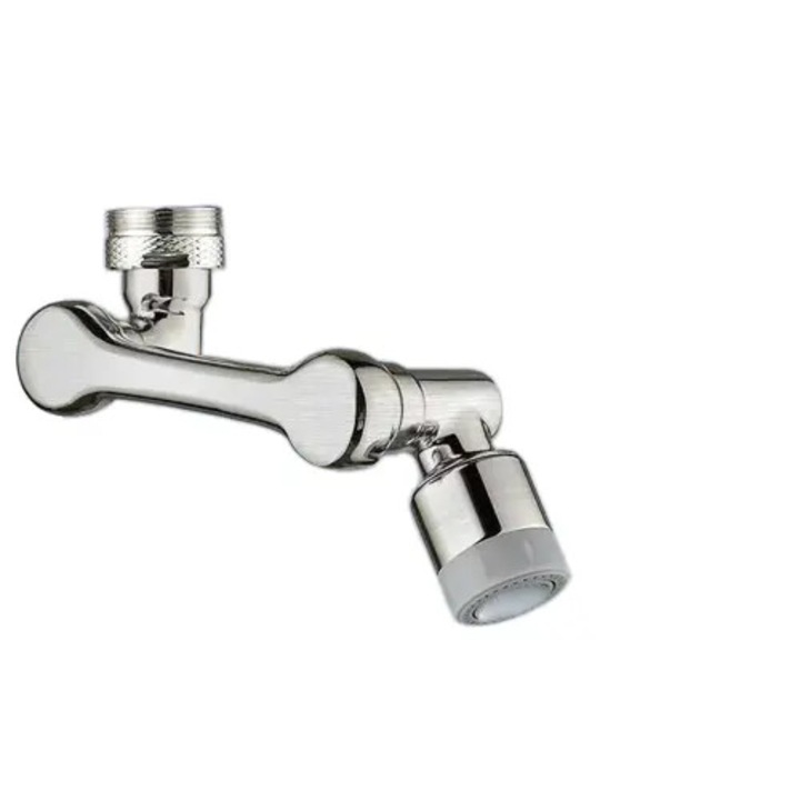 1080°-ban forgatható csaptelep hosszabbító, 2 vízkimenet, ezüst, 24x22mm