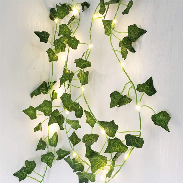 Ghirlanda iedera cu LED-uri, 2m, verde, rezistenta la apa, cu timer