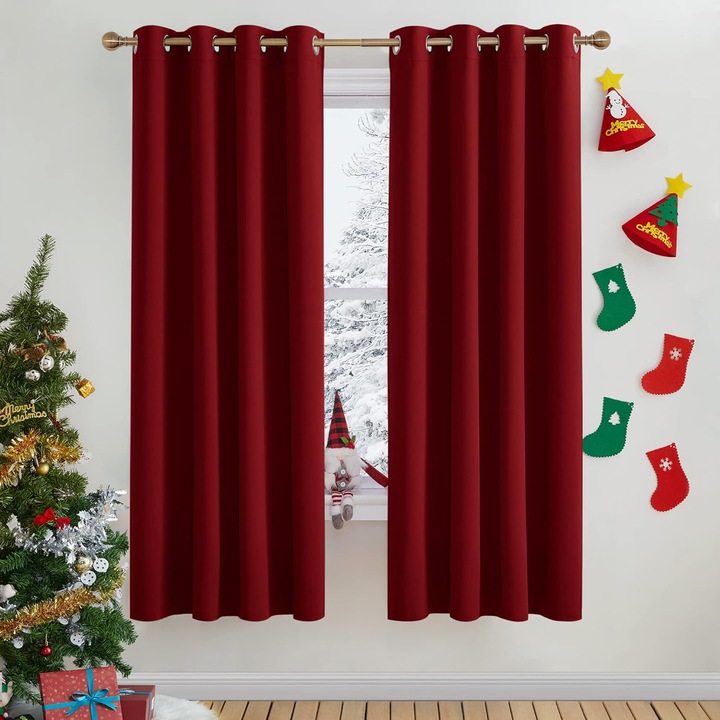 Draperii opace, 2 piese, rosu, 175x140cm