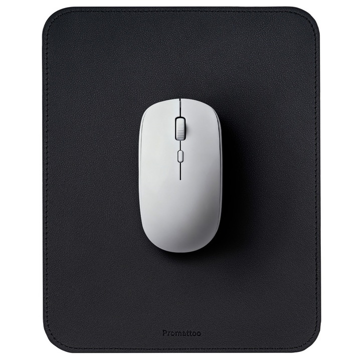 Mouse pad din piele ecologica, antiderapant, rezistent la zgarieturi, lavabil, margini cusute, 26 x 21 cm, negru, PROMATTOO