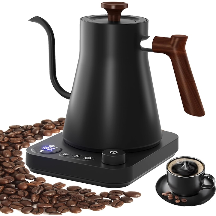 Fierbator electric 0.9L 304 inox, reglabil 40-100°C, negru, 1200W, functie mentinere caldura