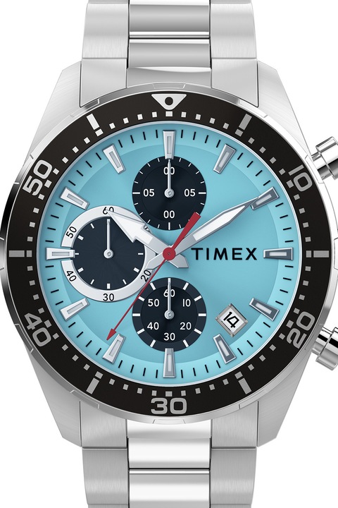 Timex, Ceas cronograf din otel inoxidabil cu indicatoare luminescente, Argintiu, Argintiu antichizat