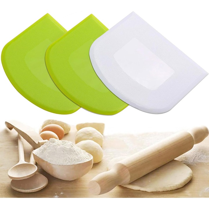 Set 3 raclete aluat plastic, verde alb, 9.3x11.8cm