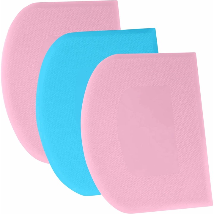 Set 3 raclete aluat flexibile, plastic PE, roz-albastru, 12x9.5cm