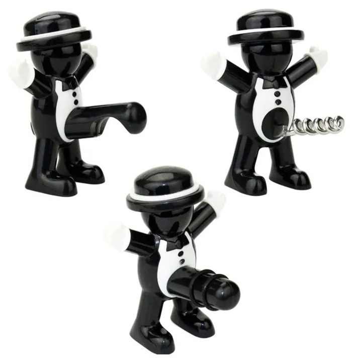Set 2 piese deschizator sticle, pluta si metal, negru, contemporan