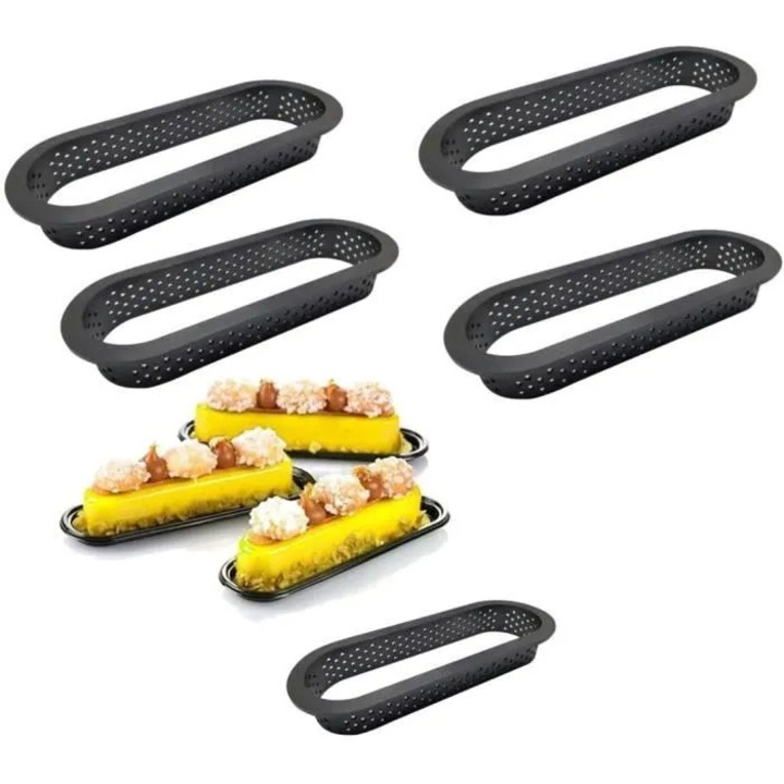 Set 8 forme prajituri oval, silicon termoplastic, multicolor, compatibil congelator si masina de spalat vase