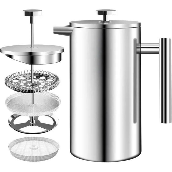 Cafetiera piston 1L inox 2 filtre reutilizabile gri