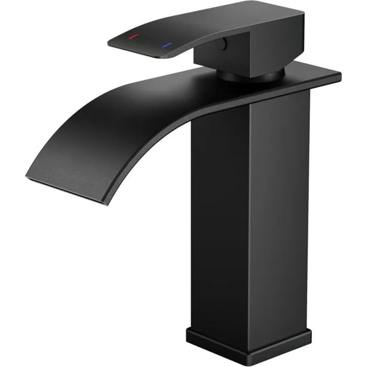 Fekete fürdőszobai csaptelep, vízesés csaptelep, 110mm, víztakarékos