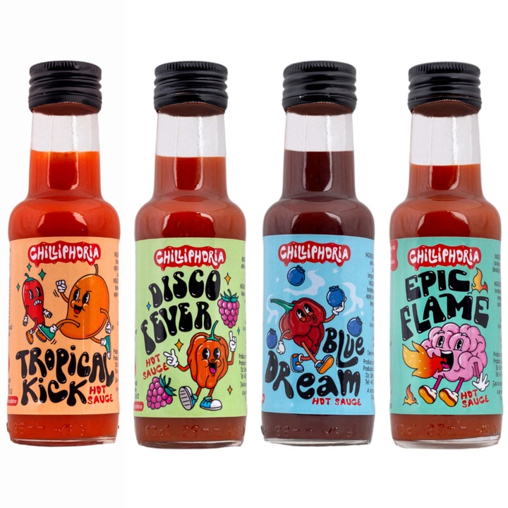 Комплект люти сосове x4: Jalapeno, Habanero, Sepia Serpent, Carolina Reaper