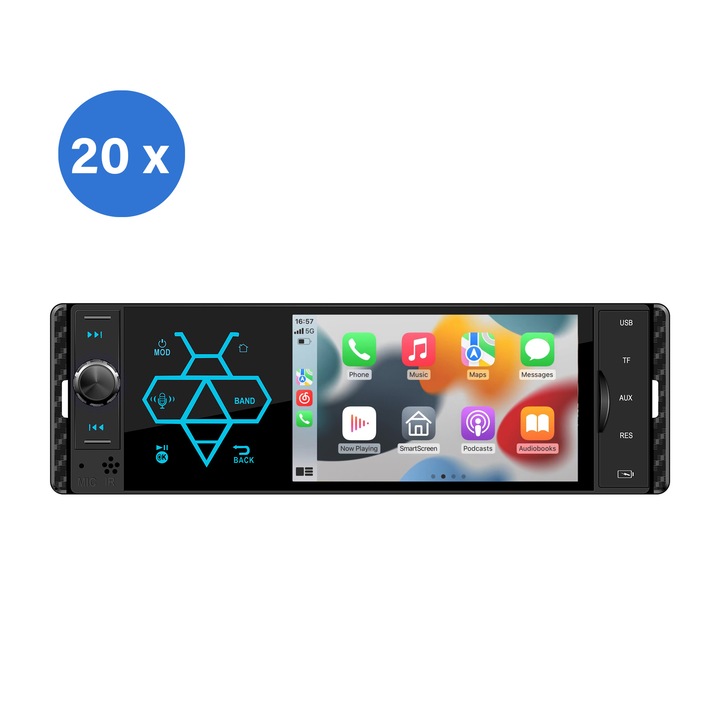 Csomag 20 darab PNI Clementine 9550 1DIN autós MP5 lejátszóval, 4 hüvelykes kijelzővel, 50Wx4, Bluetooth, FM rádió, Carplay, RDS funkció