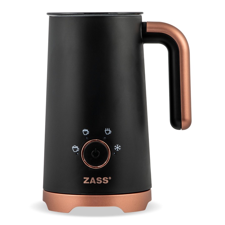 ZASS Rose Gold ZMFJ 20 multifunkcionális tejhabosító, 400W teljesítmény, 4 habosító program, levehető habverő, 300ml kancsó, forgatható alap, Fekete szín