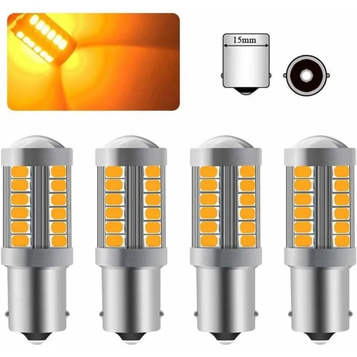 Bec auto LED P21W 1156BA15S borostyánsárga 33 SMD 12-30V