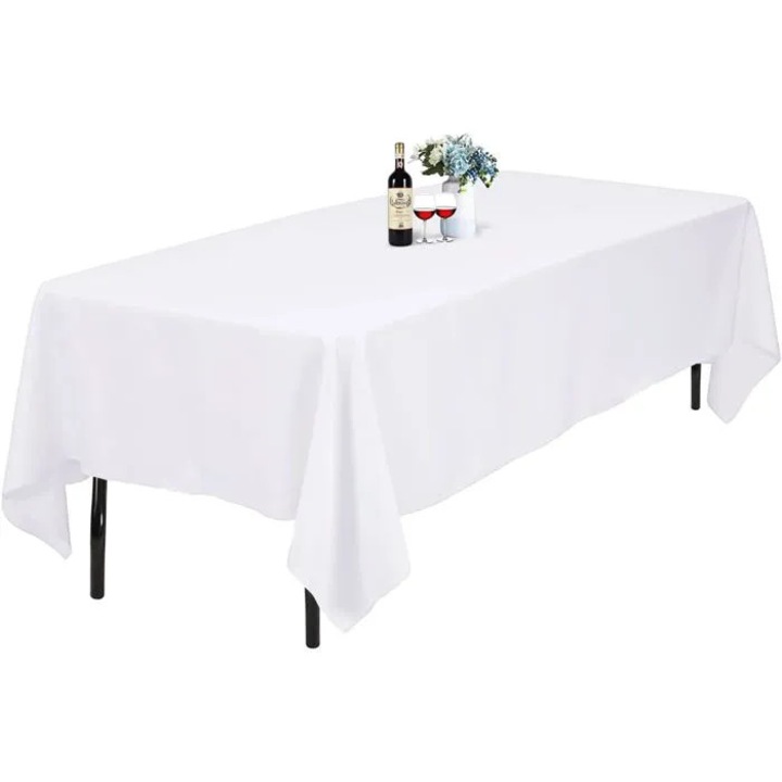 MI-08180054 téglalap alakú asztalterítő poliészterből, folt- és gyűrődésálló, mosható, fehér, 152 x 328 cm