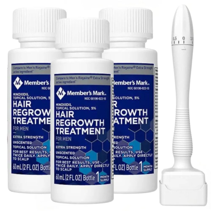 Member's Mark 5%, 3 hónapos kezelés, Derma Stamp 140 tűvel, állítható méretek – 0, 5 mm – 3 mm, szakállra/bőrhöz – fúvóka