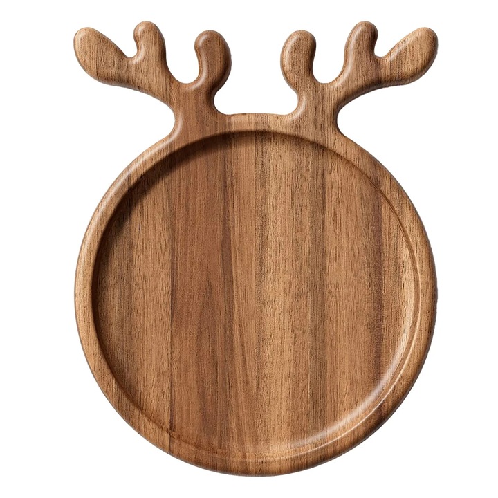 Platou lemn cu maner OEM, decor branza si paine, 20x20cm, natural