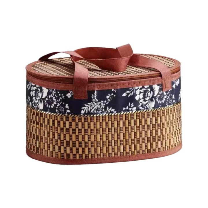 Cos picnic ratan vintage cu capac 30x21x20cm maro