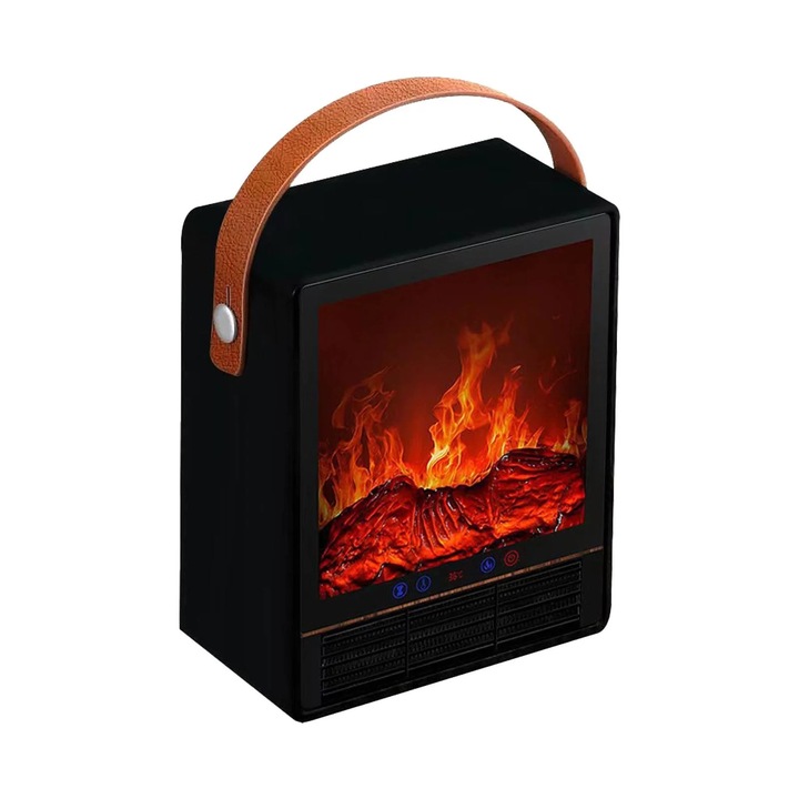 Aeroterma portabila 1500W cu efect flacara 3D, protectie supraincalzire si inclinare, alb, 36x28x17cm