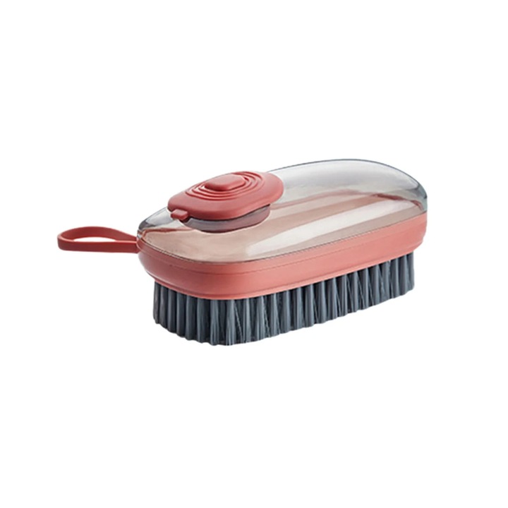 Perie de curatare multifunctionala, umplere automata lichid, design ergonomic, 12.5x5.5cm, roz/gri