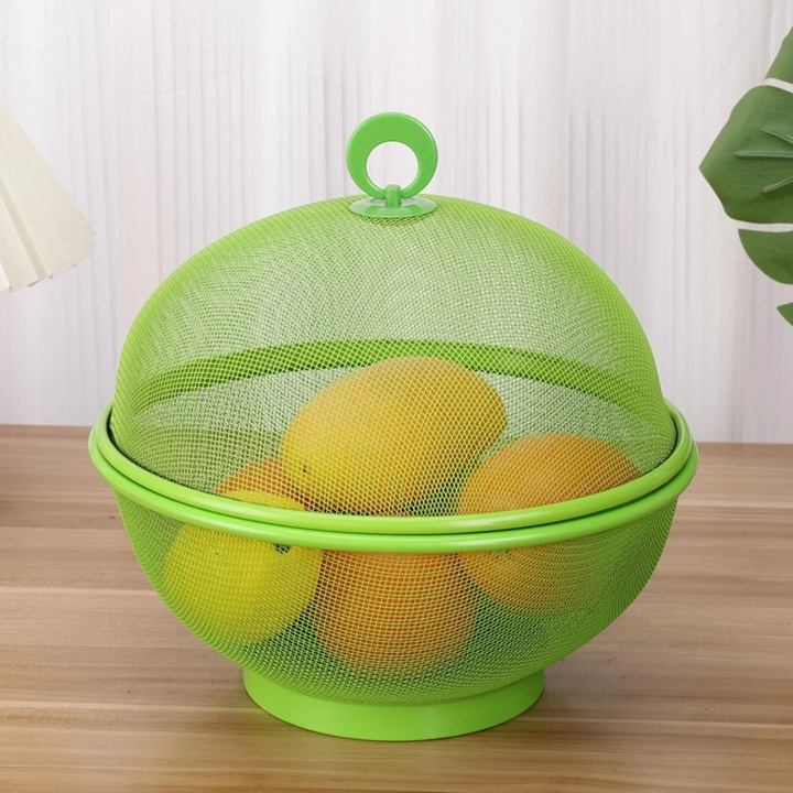 Cos fructe cu capac si plasa anti-insecte, 27x24cm, multicolor