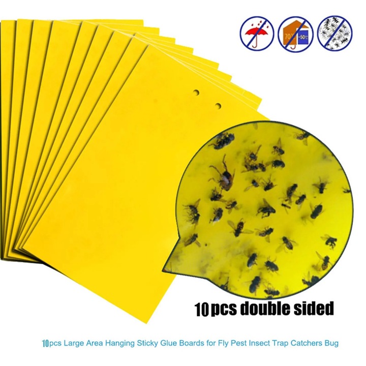 Capcane adezive pentru muste ZYBLSSBB LSM2xh6394-BCS0008893, dublu fata, lipicioase, galben, 10 buc