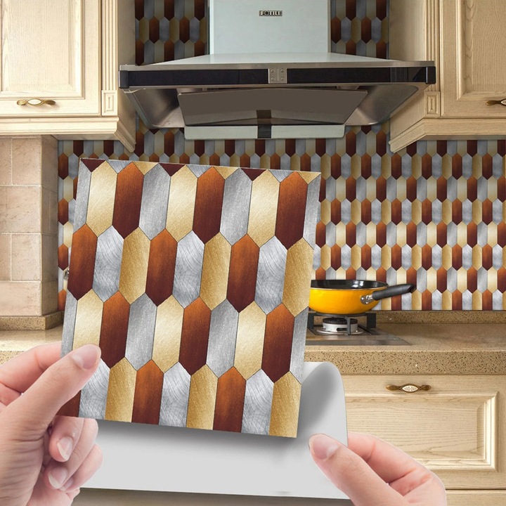 Autocolant pentru placi ceramice ZYBLSSBB LSM2xh6622-BCS0009208, film 3D PET+aluminiu autoadeziv, rezistent la caldura pana la 250°C, impermeabil, Multicolor, set 24 buc