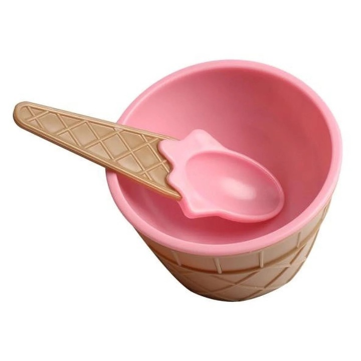 Bol copii, bol plastic, linguri, pastel, 9.8x7cm