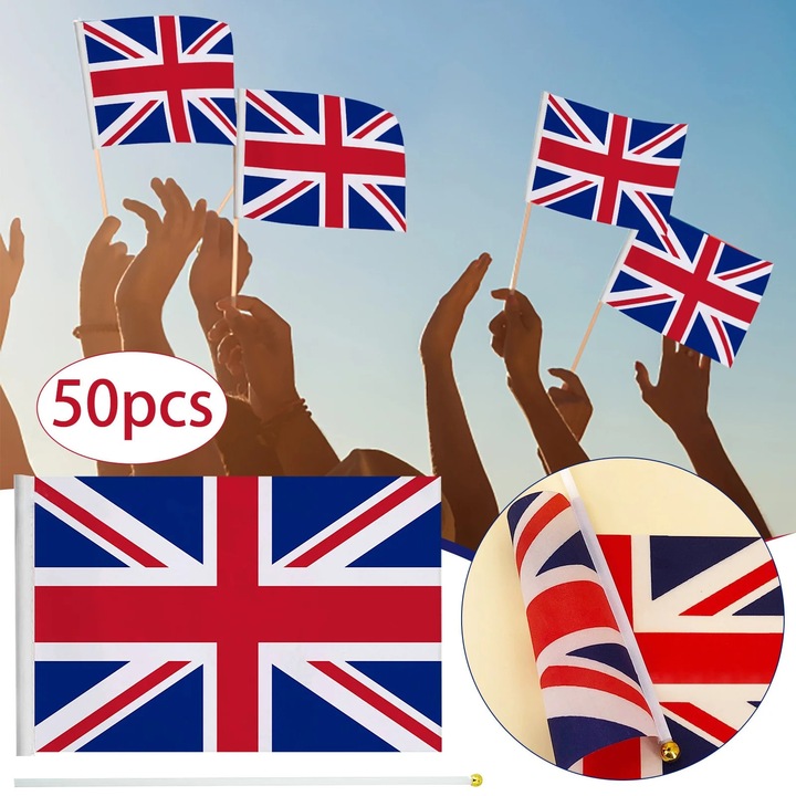Steag miniatura Marea Britanie pe bat, poliester, 14x21cm, set