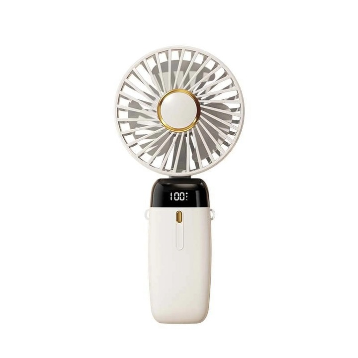 Ventilator portabil mini, 5 viteze, pliabil, alb, 19.6x11.1x0.5cm