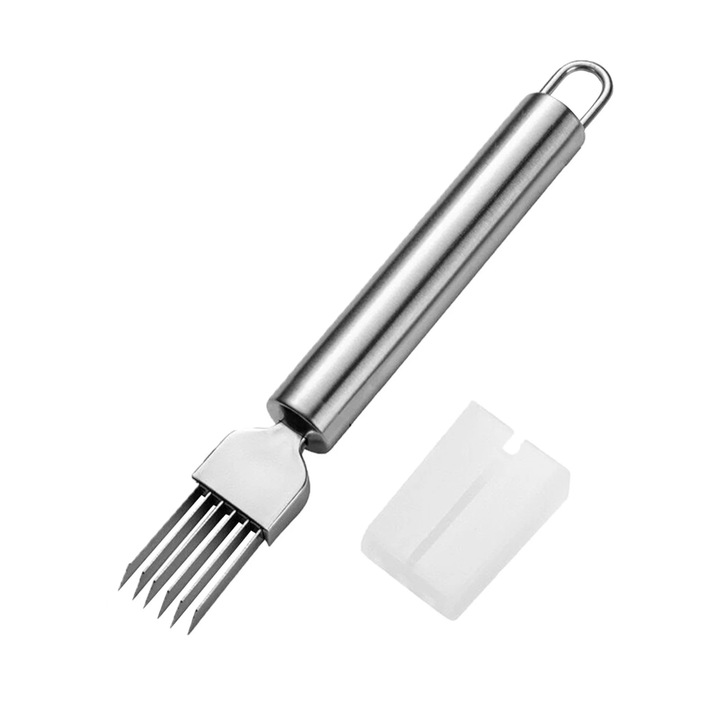 Feliator manual ceapa verde inox 304, 6 lame, protectie, argintiu