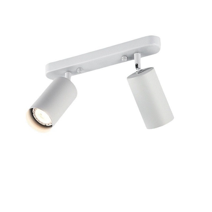 Plafoniera alba, rotativa si inclinabila, 2 becuri, aluminiu, 350x90 grade