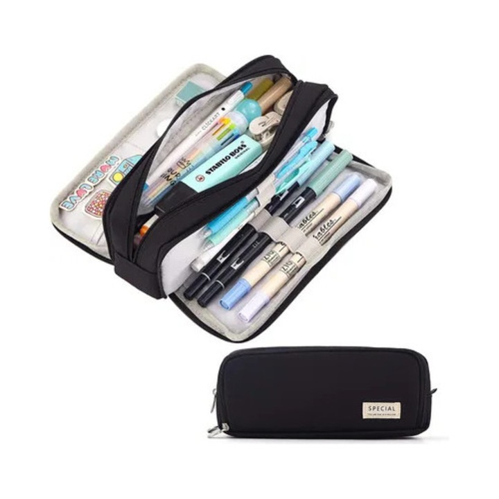 Penar multifunctional cu 3 compartimente, capacitate mare, multicolor, 20x10x5cm
