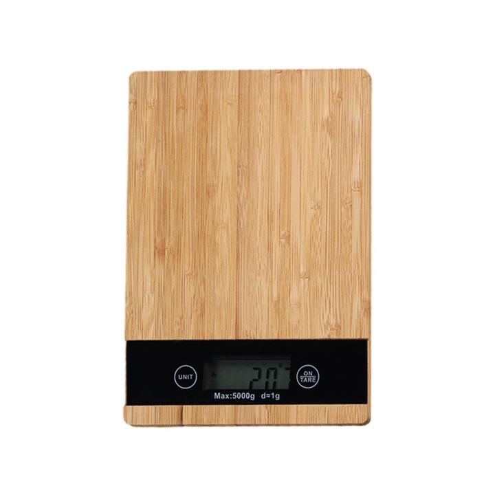 Cantar de bucatarie digital, capacitate 5kg, bambus, afisaj LCD, 20x15cm