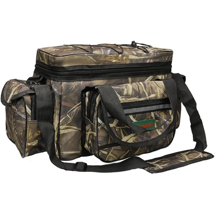 Geanta pescuit capacitate mare, compartiment divizibil, nylon impermeabil, negru, 50x27x28cm