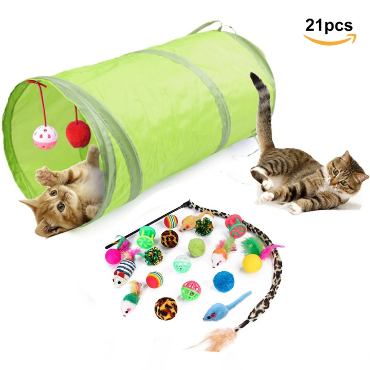 Set 21 jucarii pisici, tunel, mingi colorate, soareci, multicolor