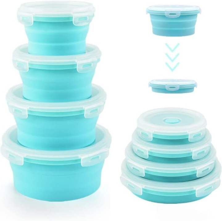 Set 4 boluri pliabile silicon, etans, multicolor, 350-1200ml