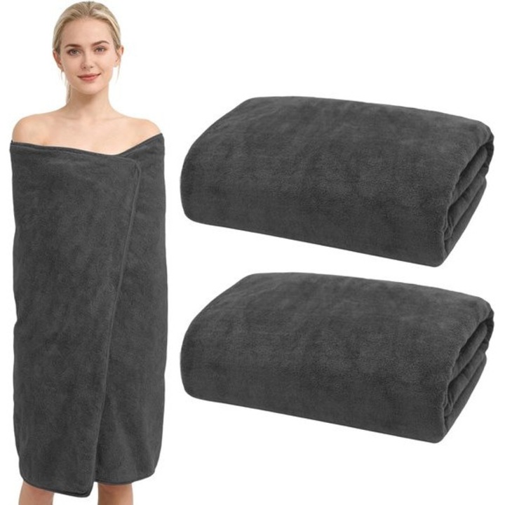2 db 100x200 cm-es szürke nedvszívó pamut fürdőlepedő szett