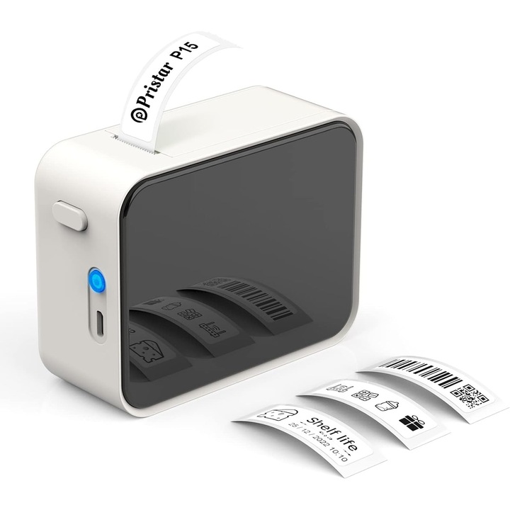 Imprimanta termica portabila P15, Bluetooth, alb, 12x40mm