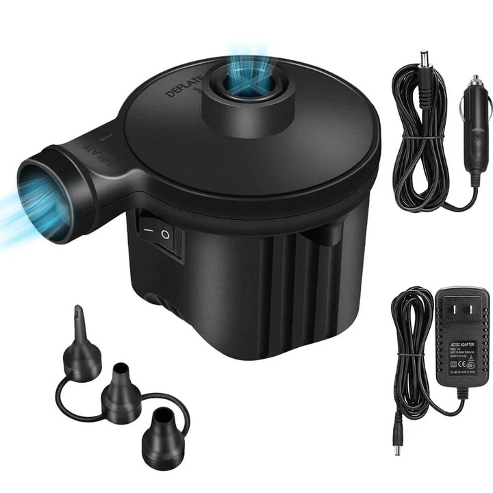 Мултифункционална въздушна помпа, 3 дюзи, преносима, ABS, 12V-220V