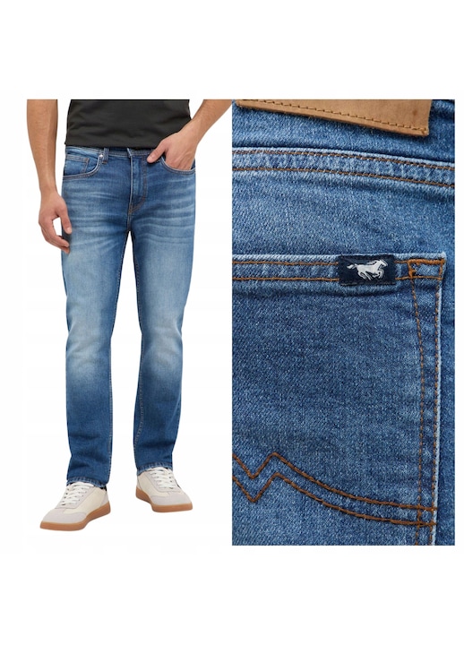 Farmernadrág, Mustang, Orlando Slim stílus, 30/30 méret, Kék szín, Anyagösszetétel 99% pamut, 1% elasztán, Szűkített, Testhezálló szabás, Farmernadrág típus, Kék