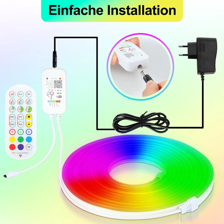 LED neon szalag 10m RGBIC rugalmas vízálló többszínű Bluetooth távirányító