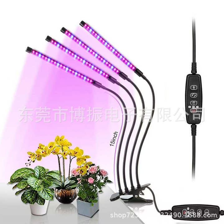 LED lámpa növényekhez, 3 rugalmas kar, 60 LED, távirányító, piros-kék, 68x12x7cm