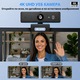 Уеб камера 4K UHD, INOMEVIX®, уеб камера 8 MP, двойни AI микрофони, автофокус, 8x цифрово увеличение, капак за поверителност, FOV 80.1°, ергономичен дизайн, USB Plug & Play, камера за компютър, лаптоп, черна