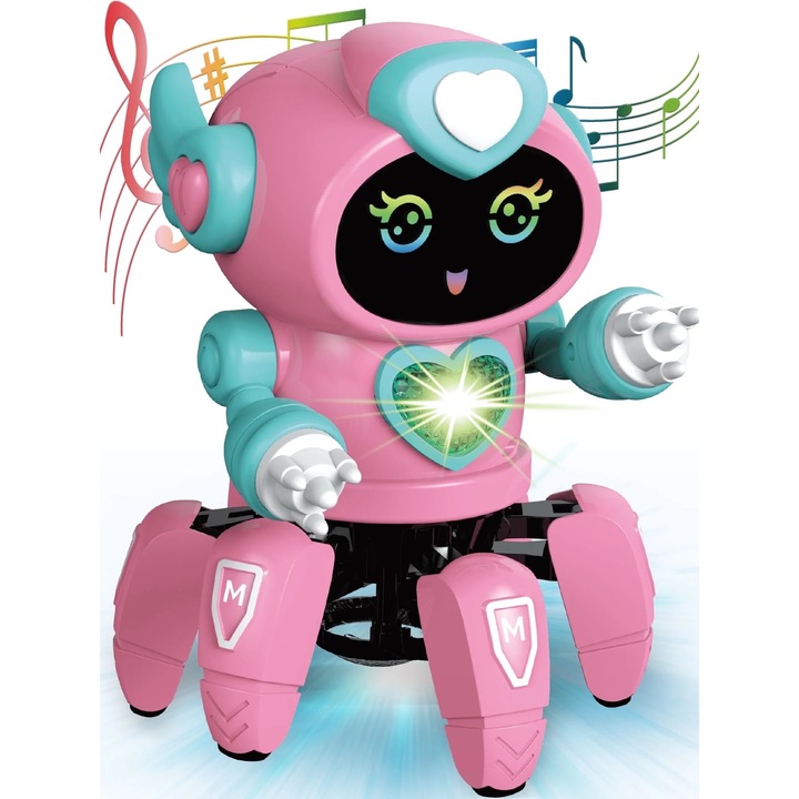 Robot de jucarie, miscare multidirectionala, lumini si sunete, multicolor, 0.36kg