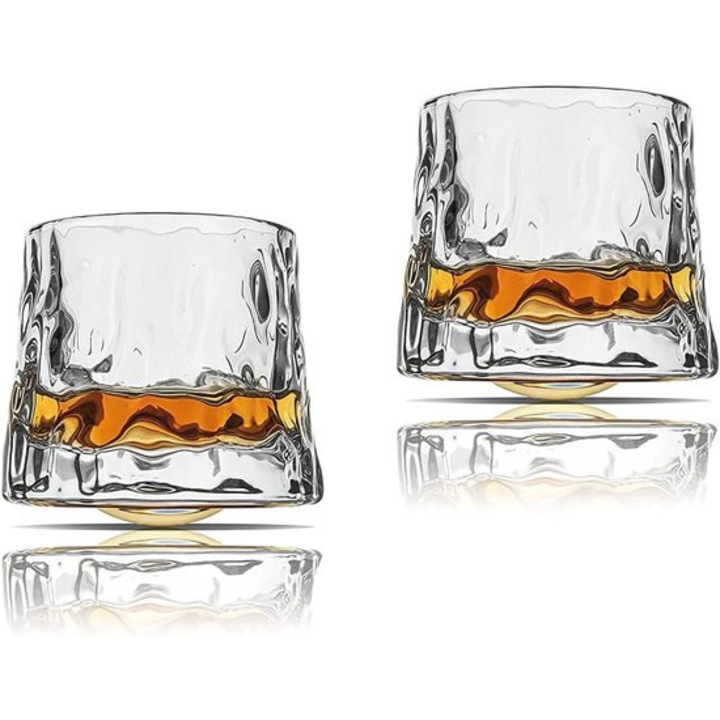 2 db félig kerek, átlátszó kristály whisky pohár szett, 300ml