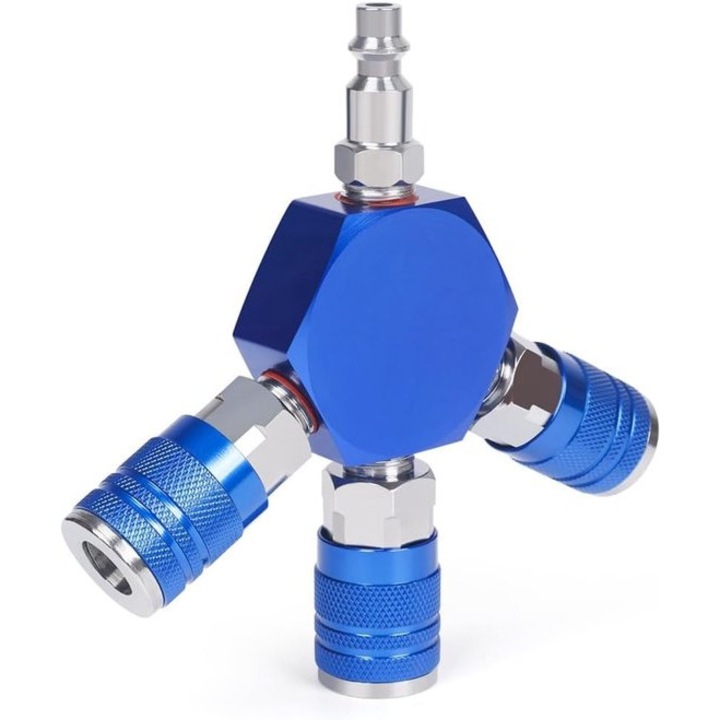 Distribuitor aer comprimat 3 iesiri albastru 1/4 NPT