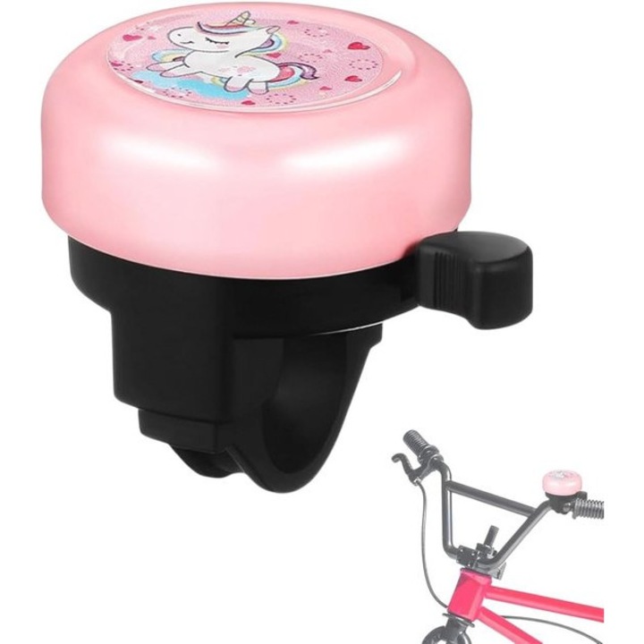 Sonerie bicicleta unicorn roz copii, rezistenta, 22mm
